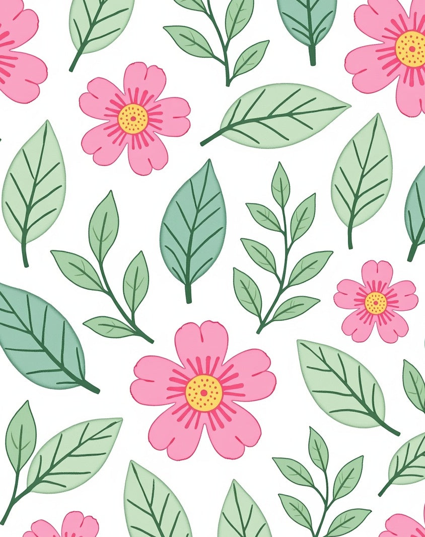 Pink Flower and Leaf Pattern Rug