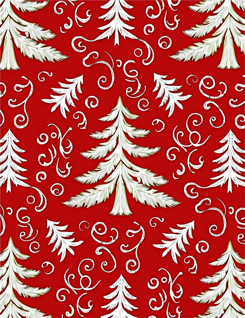 Festive Red Pine Tree Swirls Rug