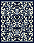 Symmetrical Ivory Blue Floral Pattern Rug