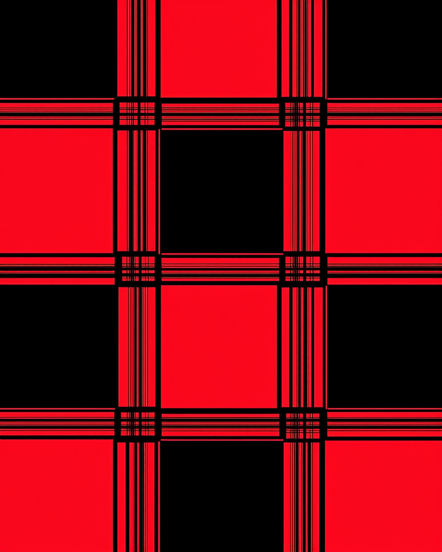 Bold Red Black Plaid Pattern Rug