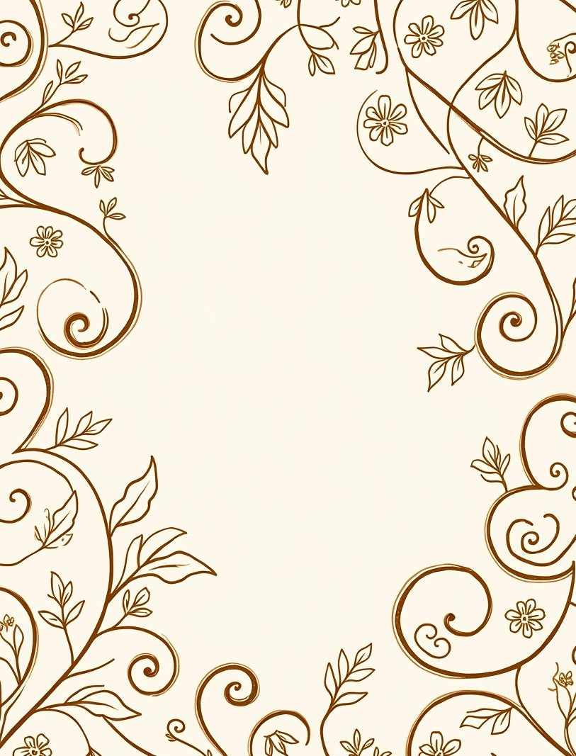 Ornate Brown Floral Scrollwork Design Rug