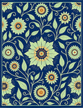 Deep Blue Floral Vine Accents Rug