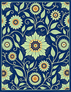 Deep Blue Floral Vine Accents Rug