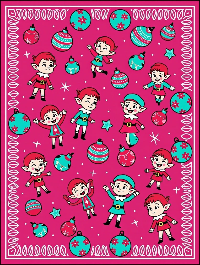 Festive Elf Christmas Ornament Celebration Rug