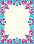 Vibrant Pink Cyan Floral Scroll Border Rug