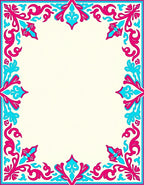 Vibrant Pink Cyan Floral Scroll Border Rug