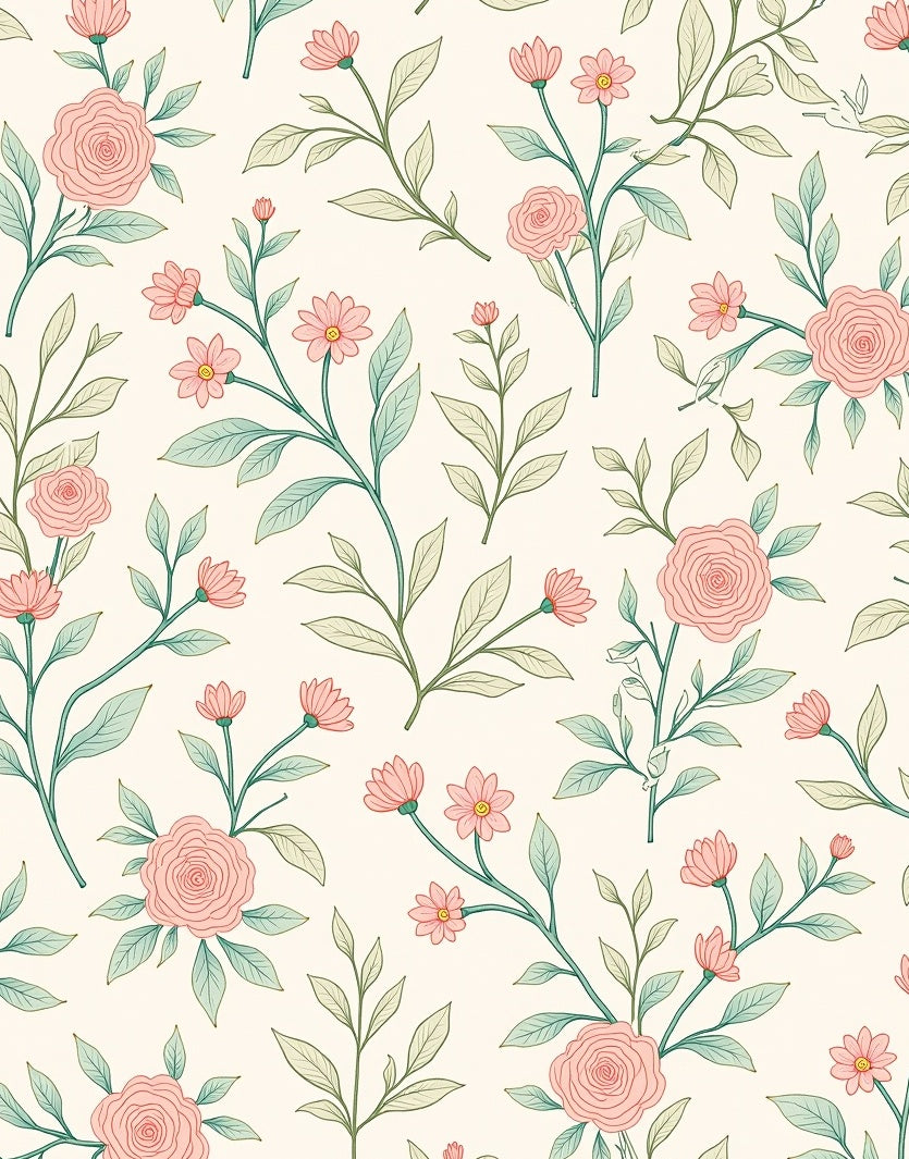 Blushing Rose Leaf Garden Pattern Rug