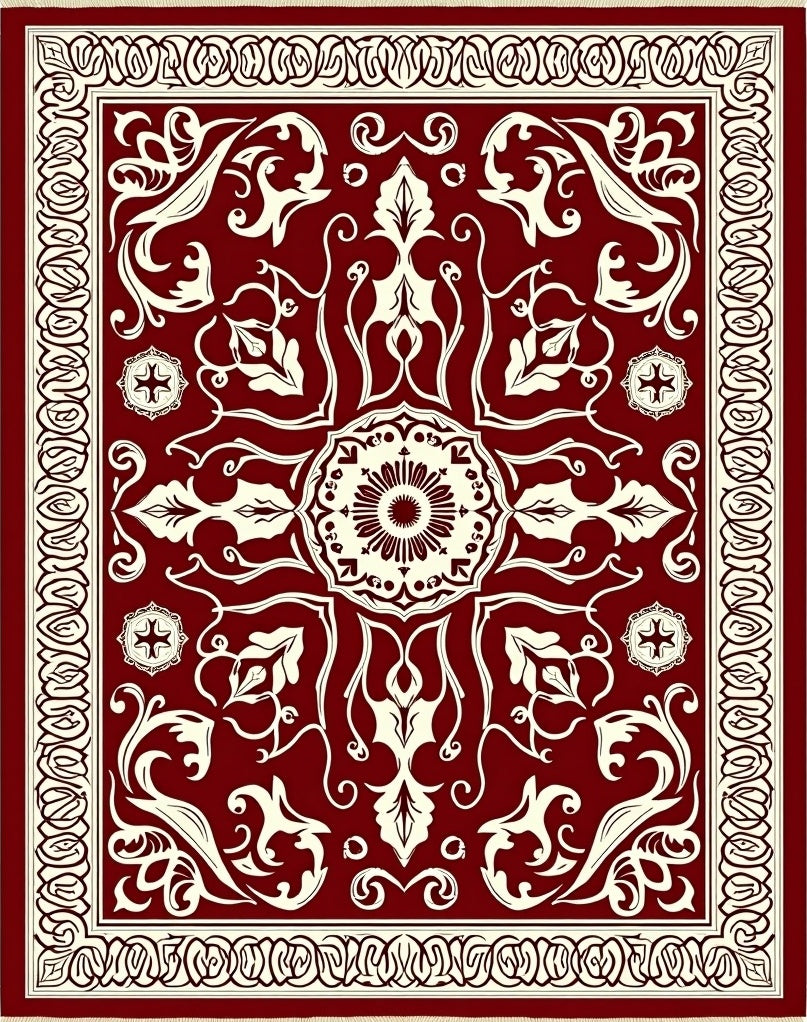 Ornate Red Floral Medallion Rug