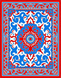 Bold Red Blue Ornate Floral Pattern Rug