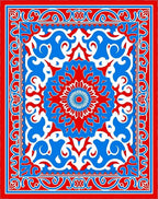 Bold Red Blue Ornate Floral Pattern Rug