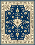 Classic Floral Bordered Cream Blue Rug