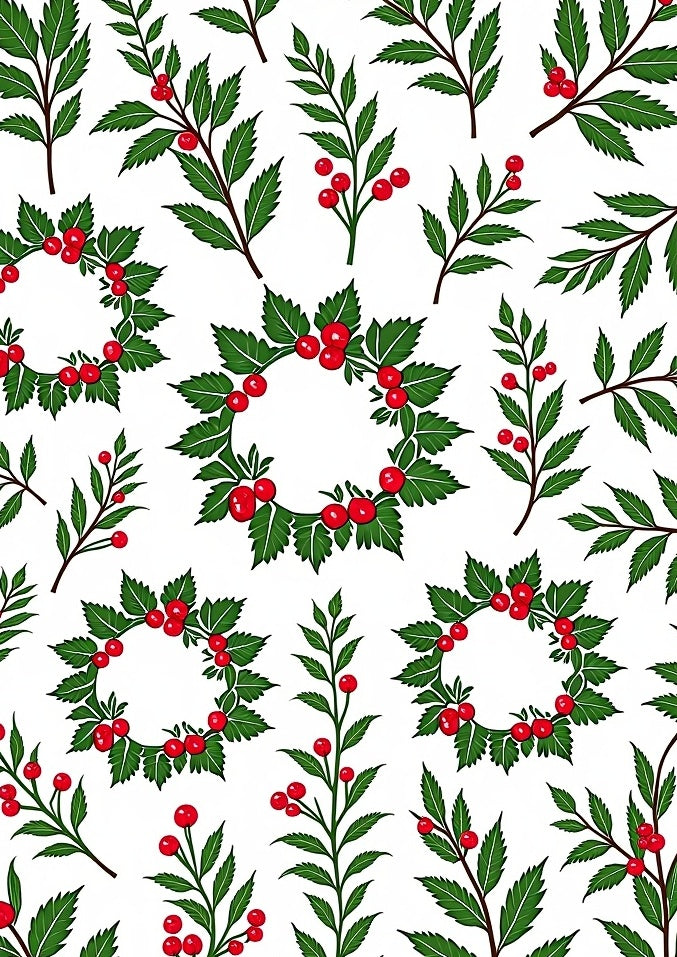 Whimsical Holly Berry Wreath Garland Rug