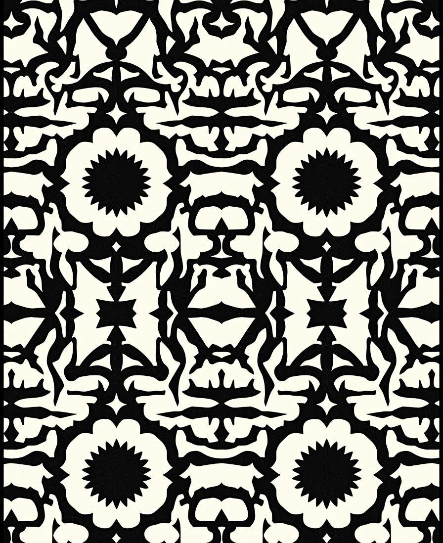 Bold Black White Floral Pattern Rug