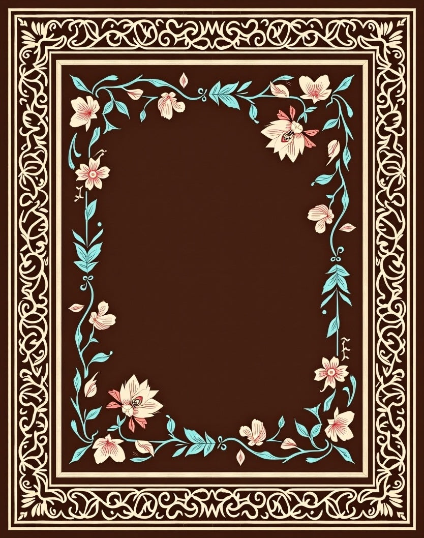 Floral Border With Winding Vines Design Rug