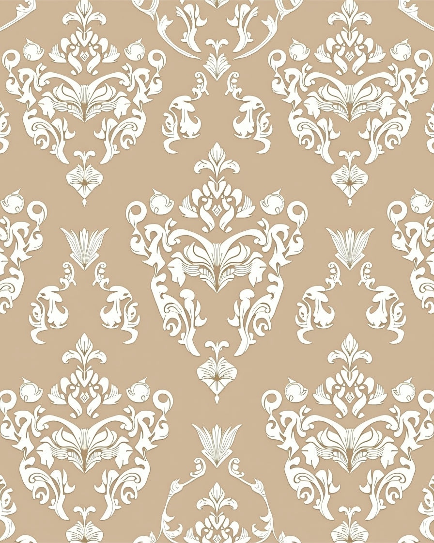 Cream White Ornate Damask Lace Rug