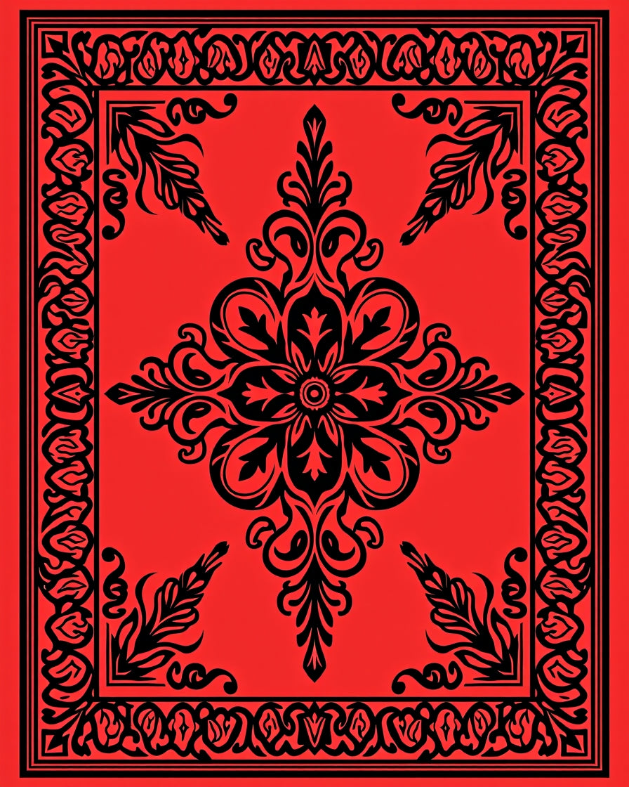 Intricate Black Floral Lattice Design Rug
