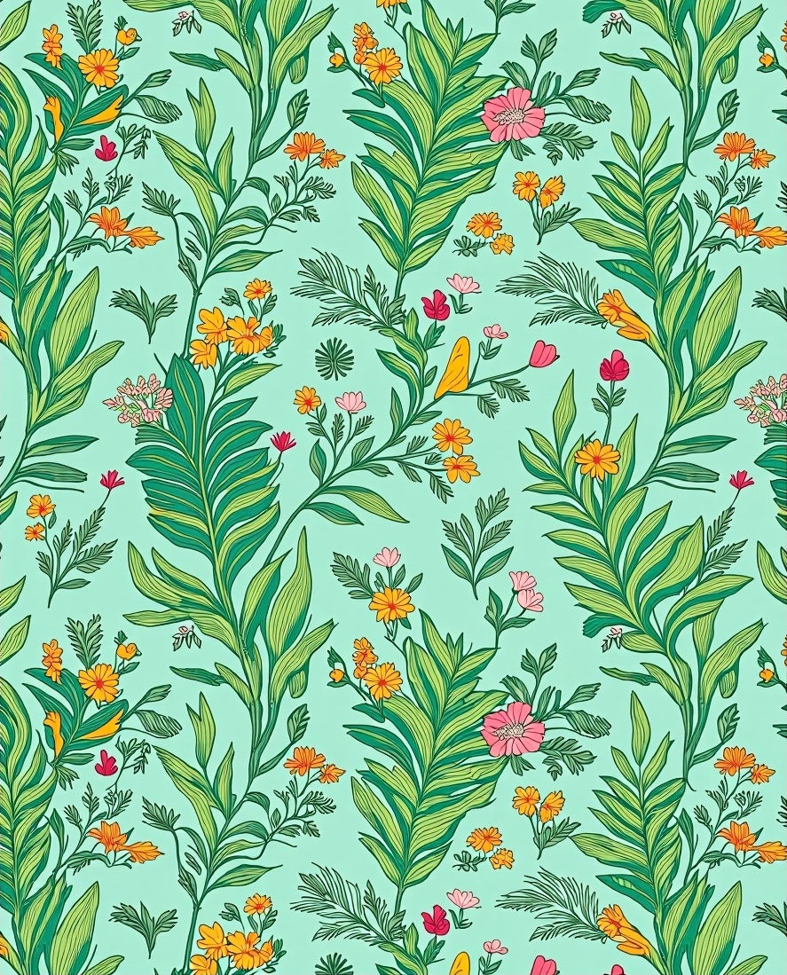 Tropical Floral Pattern Teal Rug