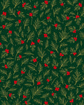 Festive Holly Berry Pine Sprig Pattern Rug