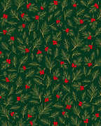 Festive Holly Berry Pine Sprig Pattern Rug