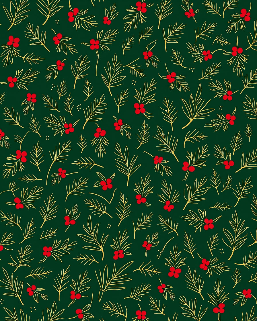 Festive Holly Berry Pine Sprig Pattern Rug
