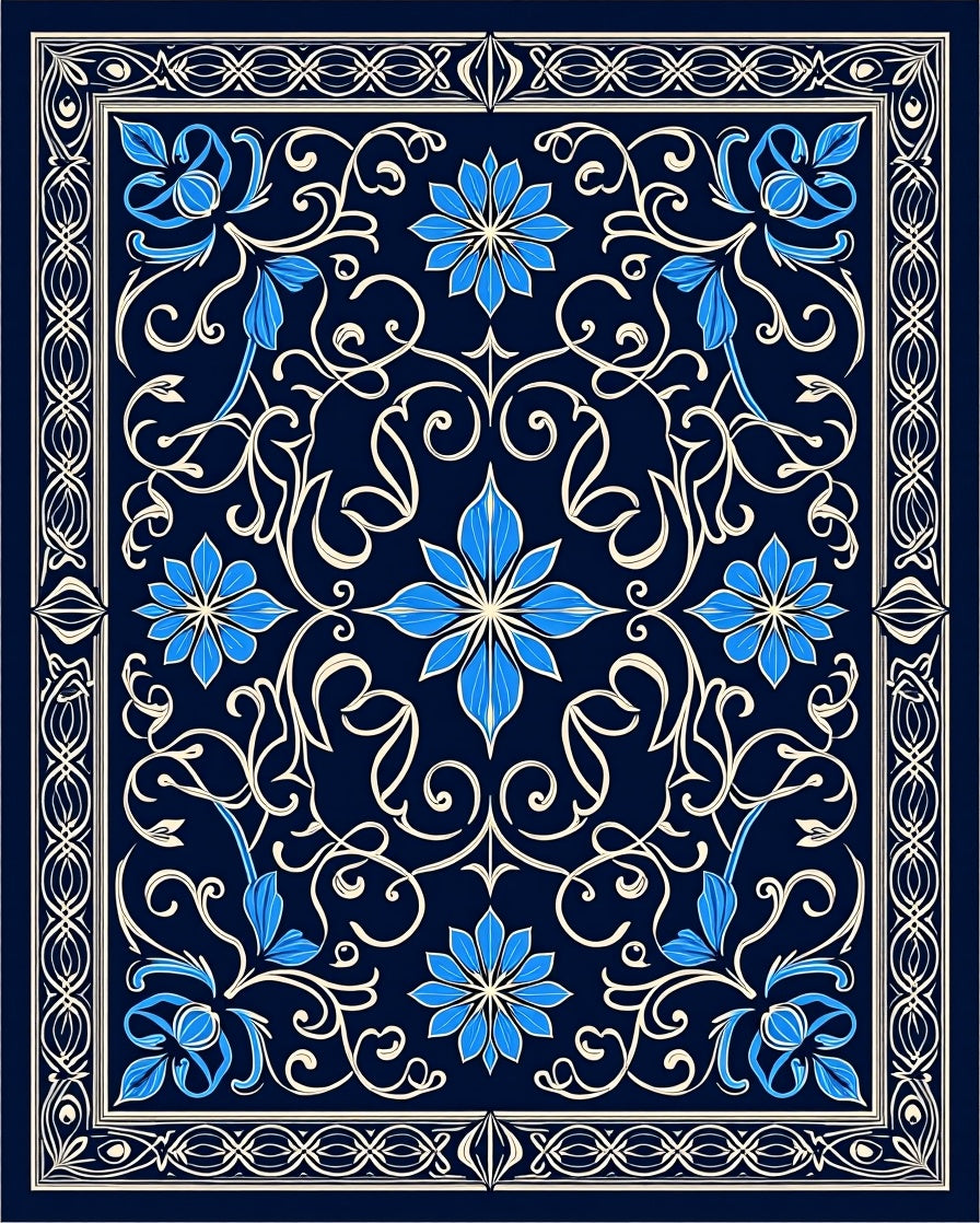 Elegant Floral Swirl Scroll Pattern Rug