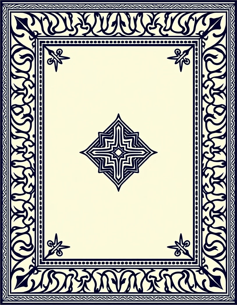 Classic Dark Blue Decorative Frame Rug
