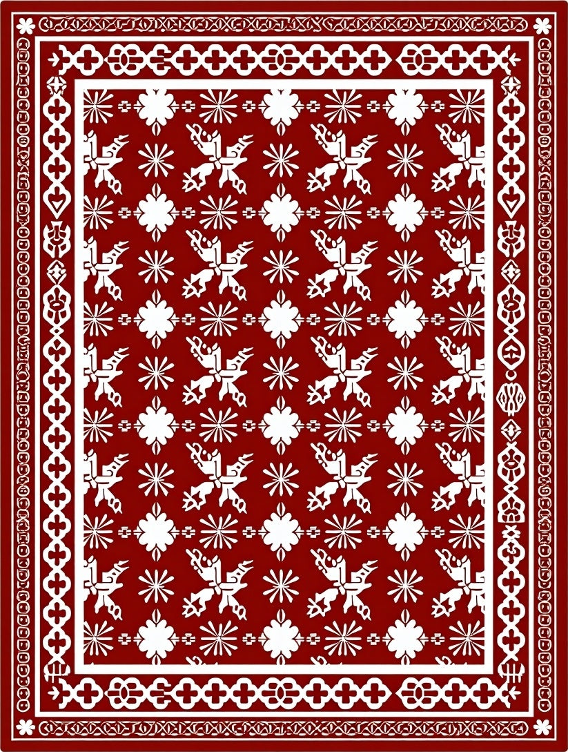Crimson White Geometric Floral Medallion Rug