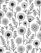Simple Floral Outline Line Art Rug