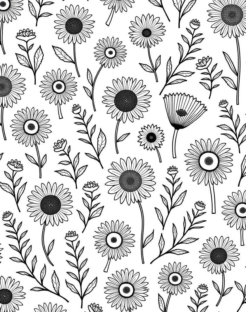 Simple Floral Outline Line Art Rug