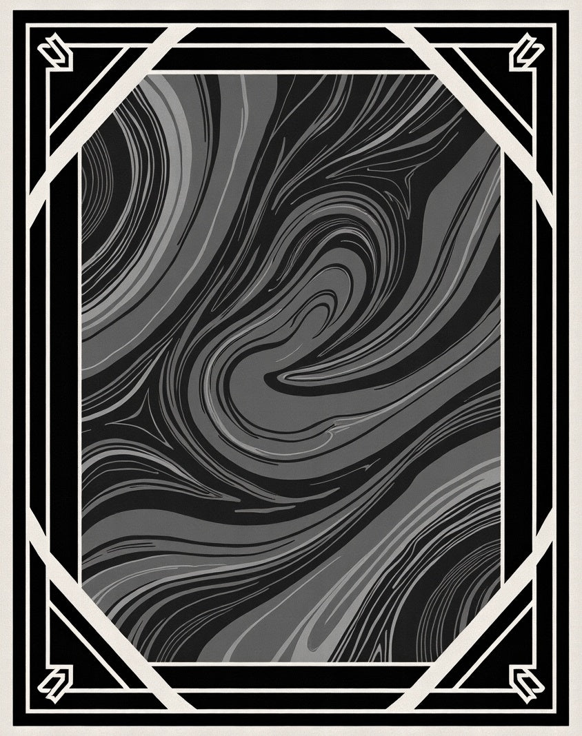 Monochrome Swirl Deco Border Rug