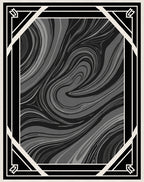 Monochrome Swirl Deco Border Rug