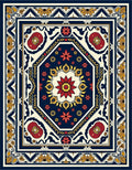Classic Floral Border With Geometric Center Rug