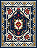 Classic Floral Border With Geometric Center Rug
