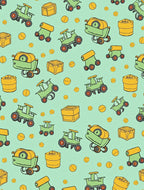 Playful Green Tractors Pattern Rug