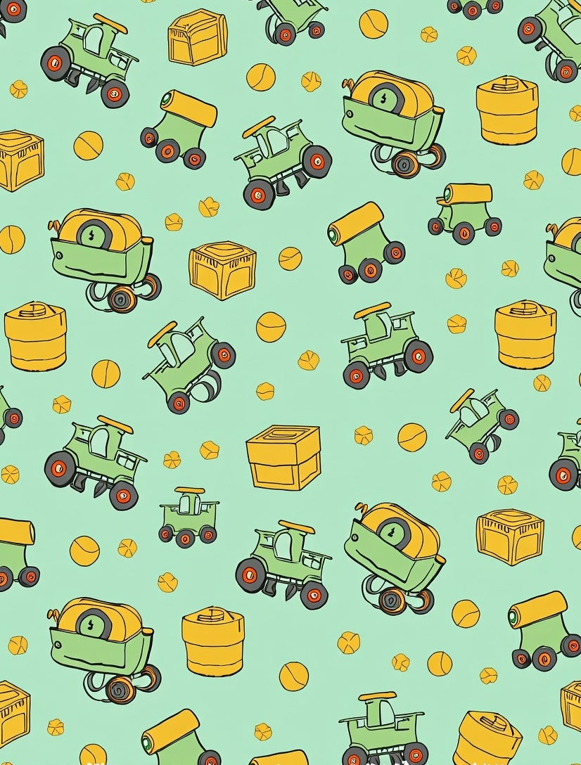 Playful Green Tractors Pattern Rug
