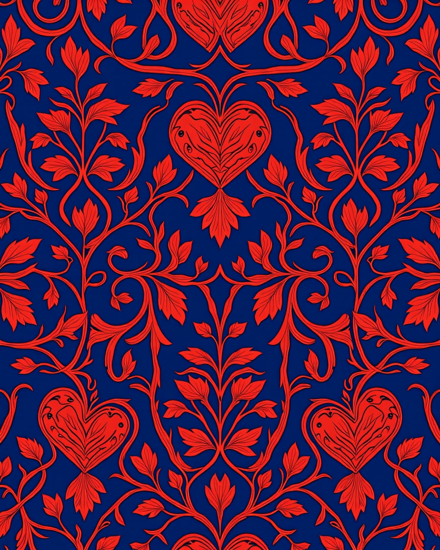 Vivid Red Heart Vine Pattern Rug