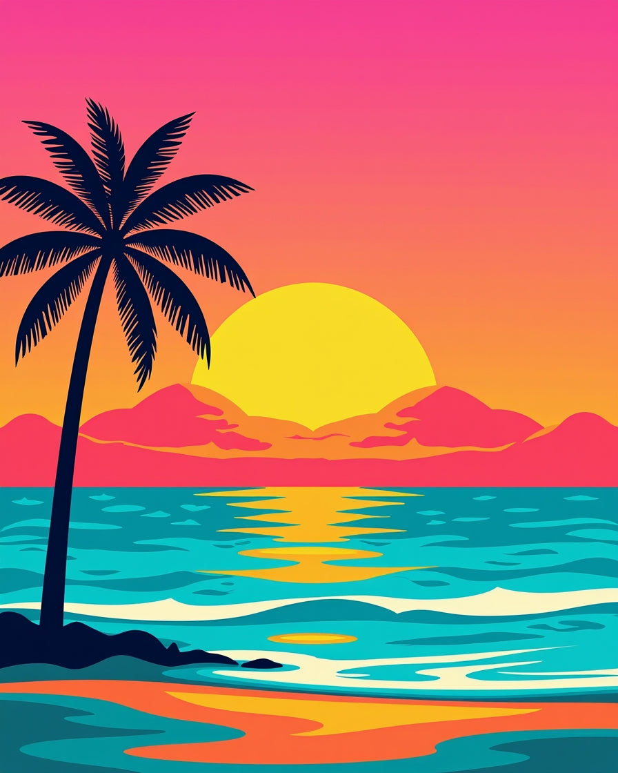 Tropical Sunset Beach Scene Rug