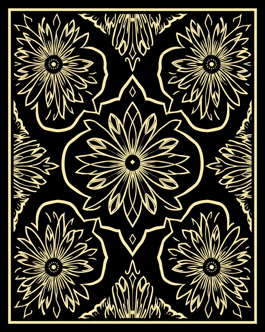 Golden Floral Symmetry Art Rug