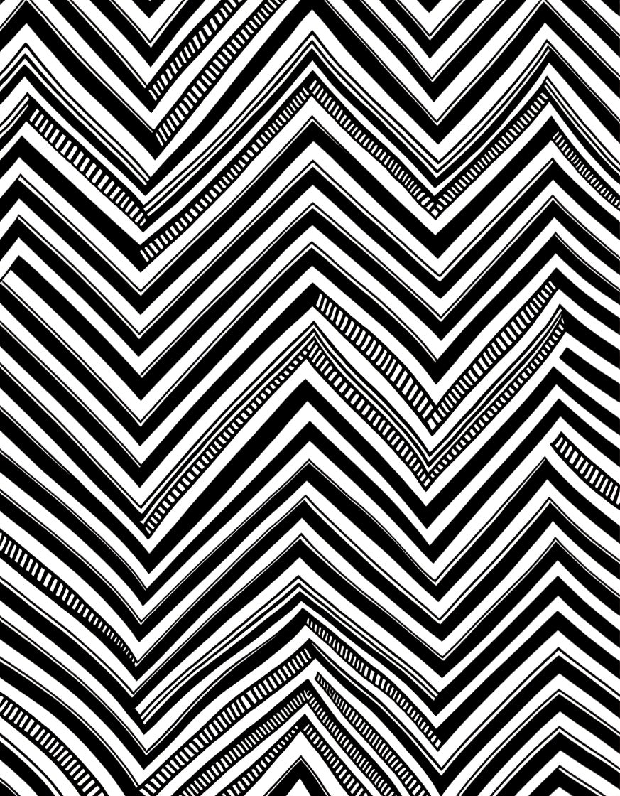Graphic Black White Zigzag Pattern Rug