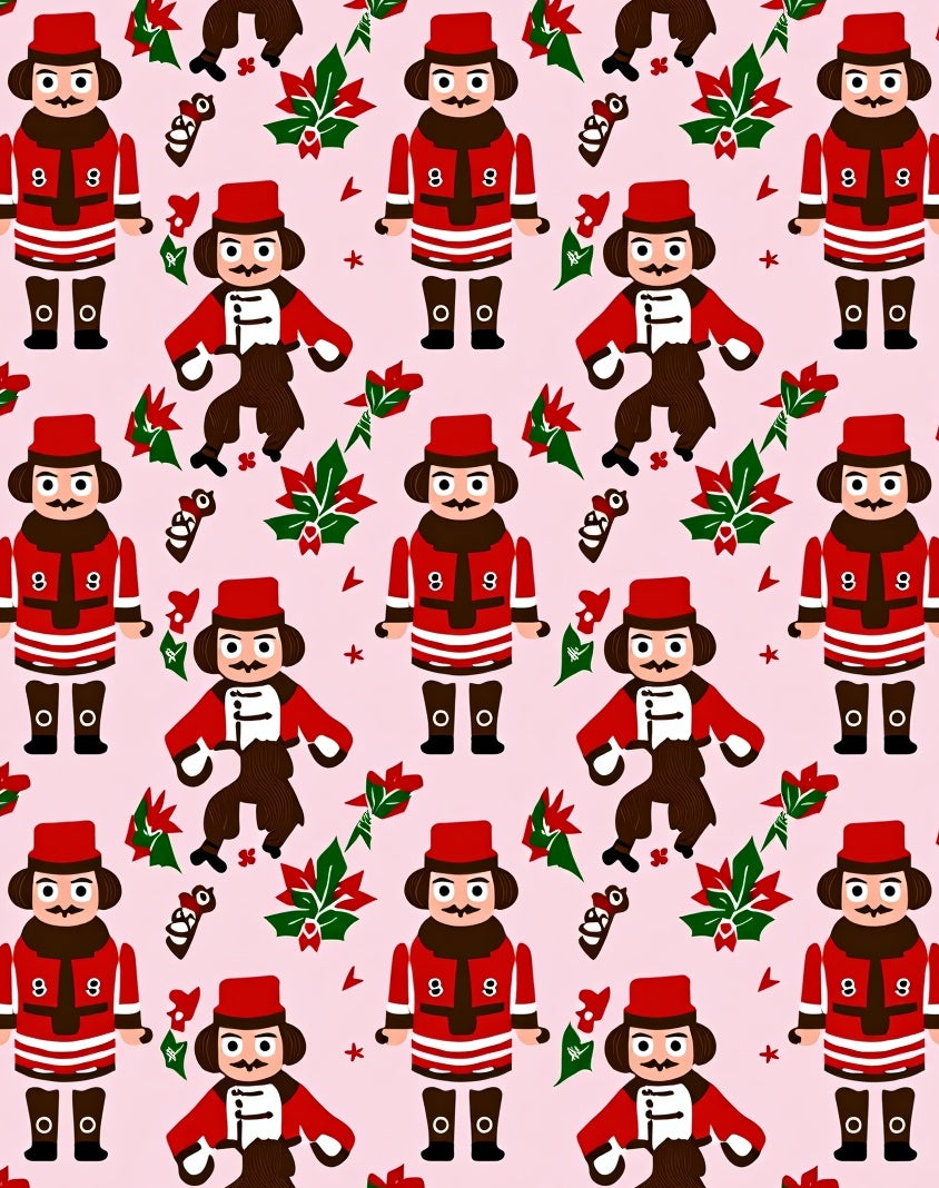 Festive Red Nutcracker Poinsettia Collage Rug