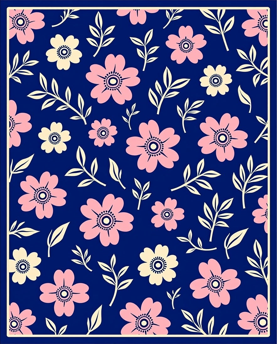 Floral Pattern Dark Blue Accent Rug
