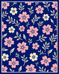 Floral Pattern Dark Blue Accent Rug
