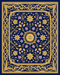 Elegant Gold Floral Bordered Navy Rug