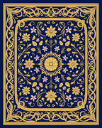 Elegant Gold Floral Bordered Navy Rug
