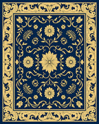 Vintage Floral Medallion Blue Gold Rug