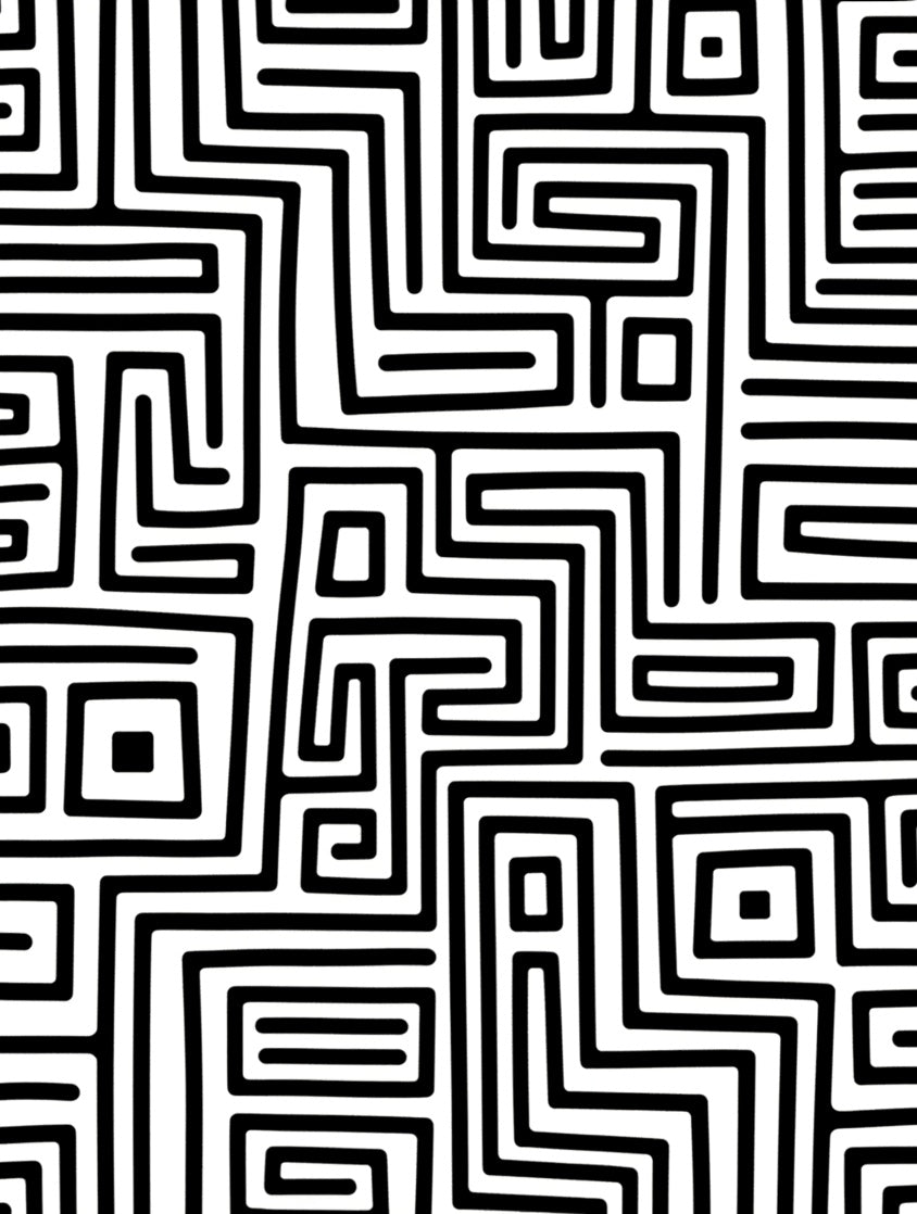 Abstract Black White Maze Art Rug
