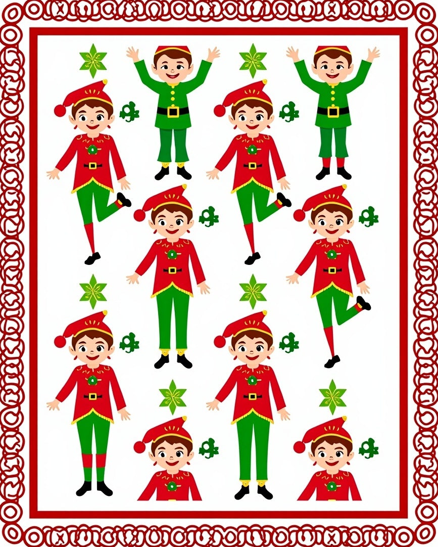 Festive Red Green Elf Repeating Pattern Rug