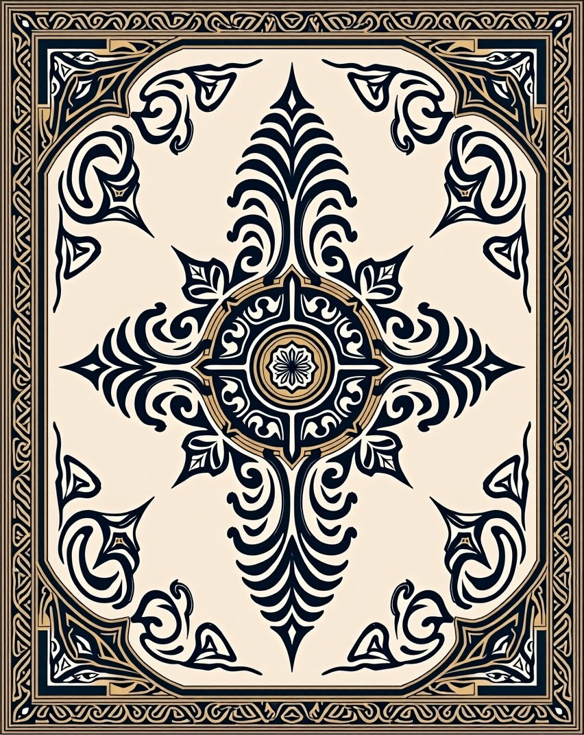 Elegant Black Gold Abstract Floral Rug
