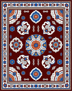 Ornate Red Blue Floral Mandala Rug