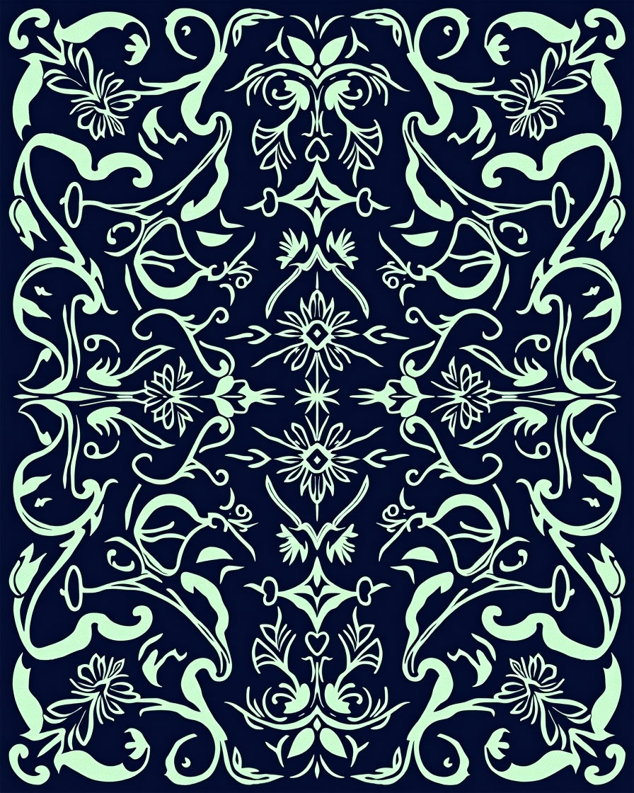 Pale Green Vintage Floral Scroll Rug